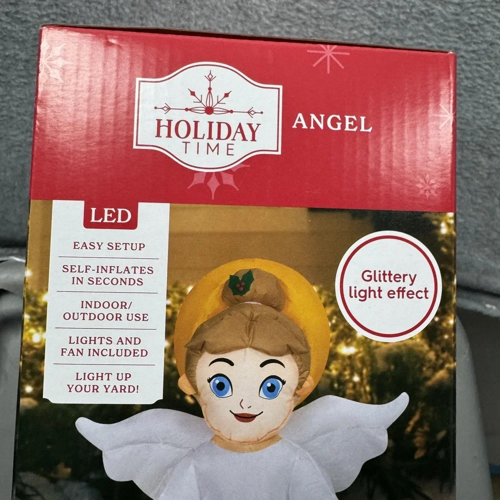 Holiday Time Angel Inflatable 3.5ft White LED Glitter Light Effect Christmas NEW